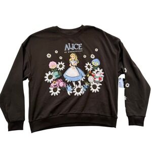 Disney Alice in Wonderland Daisy Graphic Sweatshirt Charcoal Black Medium NWT
